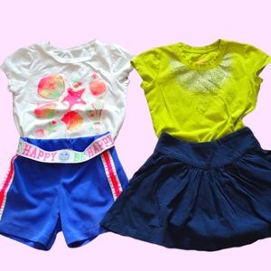 2 Summer outfits little girls size 4/5t tee shorts skirt